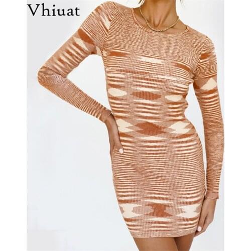 Vhiuat Tie Dye Sweater Knitted Pullover Dresses Y2K Casual Long Sleeve O Neck Bodycon Mini Dress Sexy Women Autumn Winter 2021