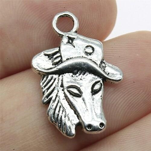 10pcs 23x16mm Charms Accessories Double Sided Cowboy Hat Horse Head Pendant Antique Silver Color Antique Bronze Plated