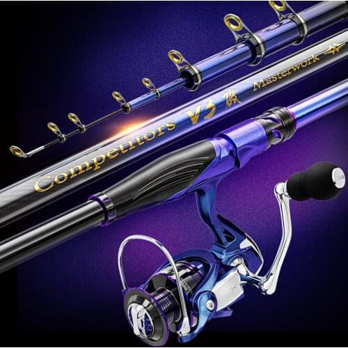 3# 3.6M-6.3M Rock Fishing Rod Carbon Fiber Long Section Distance Throwing Pole Super Hard Telescopic Fishing Canne with Reel