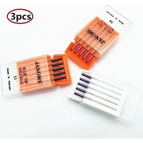 3PCS Sewing Machine Blue Tip Needle Size 11 Purple Tip Needles Size14 Red Tip Needles Size 14 for Janome MC200E MC5000 YJ284