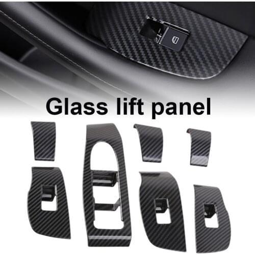 7pcs Car Door Window Lift Switch Panel Cover Carbon Fiber Black Power Window Button Sticker for Mazda CX30 3 Axela BP 2020 2021