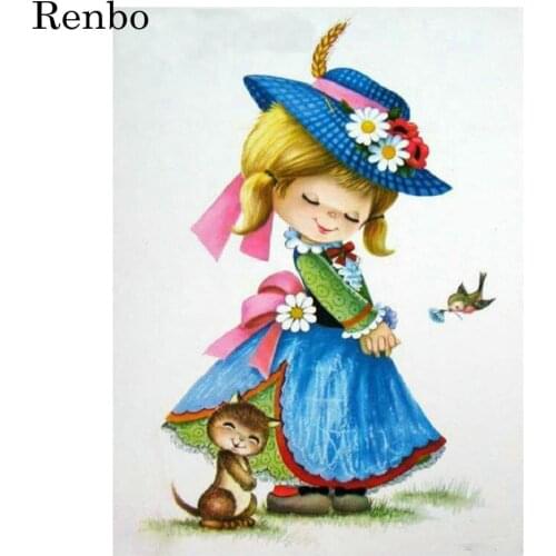 Diy Diamond Embroidery cartoon girl cat Diamond Mosaic Cross Stitch Kit 5D Diamond Painting Full Layout With Square round Drill