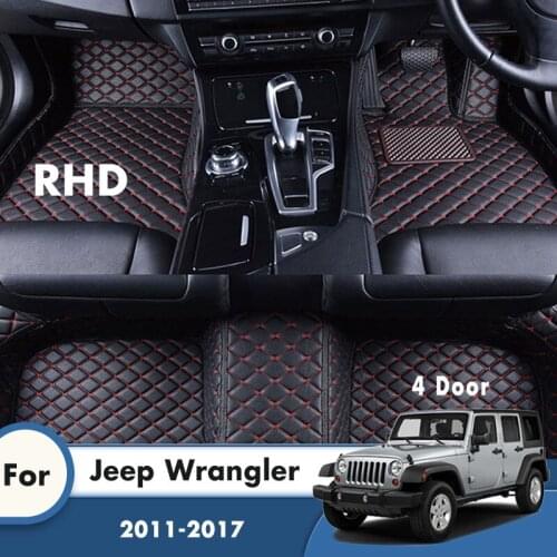 RHD Car Floor Mats For Jeep Wrangler 4 Door 2017 2016 2015 2014 2013 2012 2011 Carpets Custom Styling Auto Interior Accessories