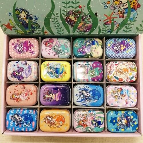 32pcs/box Mixed Mermaid Printing Mini Pill Case Collectables mini Box Diy storage box Iron lipstick case small tin box