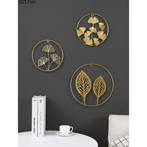 European Golden Ginkgo Leaf Living Room Ornaments Wall Hanging Crafts Bedroom Porch Wall Pendant Art Home Decoration Free Punch