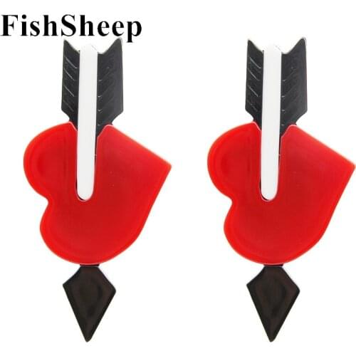 FishSheep Exaggerated Big Acrylic Red Heart Arrow Pendant Earrings For Women Punk Long Dangle Earring Fashion Acrylic Jewelry