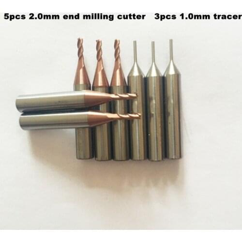 Wholesale price 5pcs 2.0mm end milling cutter(2.0x6x40) and 3pcs 1.0mm tracer(1.0x6x40) in stock for MIRACLE A5/A7/A9 MACHINES