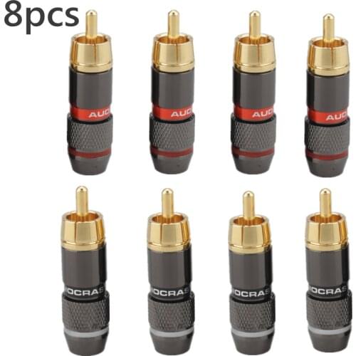 Hifi 8Pcs RCA Plug Gold Plated 6mm Male Double Self-Locking Lotus Wire Connectors Audio Adapter