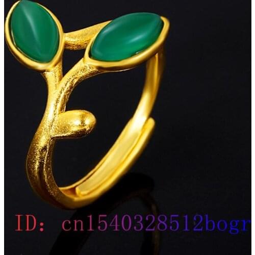 Green Jade Leaf Ring Crystal Amulet Chalcedony Jewelry Fashion Men Gemstone Gifts Natural Zircon Charm Women 925 Silver