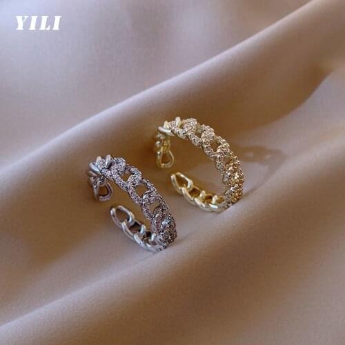 Korean Fashion Twist Chain Open Ring Luxury Micro-inlaid Zircon Opening Rings for Women Girls Finger Ring Wedding Anniversary