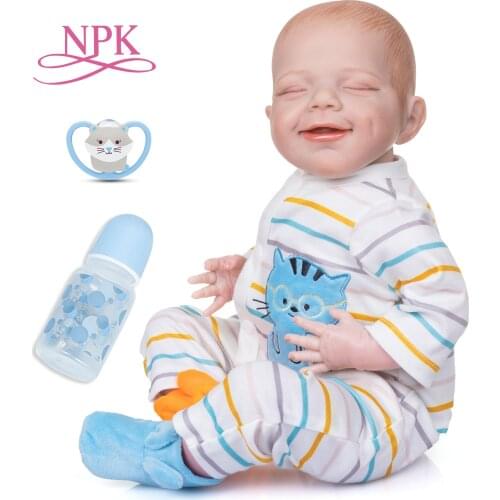 NPK 53CM Hand-Drawing Hair Sleeping Reborn Baby Doll April Lifelike Size Soft Body Flexible 3D Skin Tone with Veins Newborn