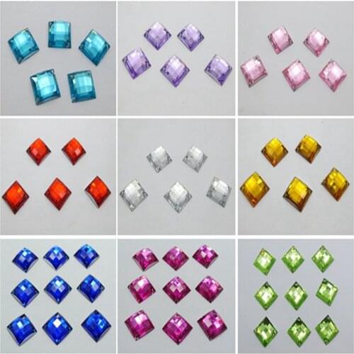 100 Mixed Colour Flatback Square Sewing Rhinestone Gem 14mm Sew on Beads
