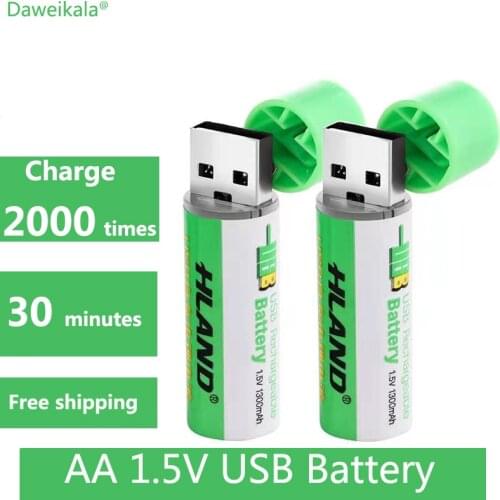 Large capacity 1.5V AA 1300mAh USB rechargeable lithium ion battery for remote control wireless mouse + cable Free shipping