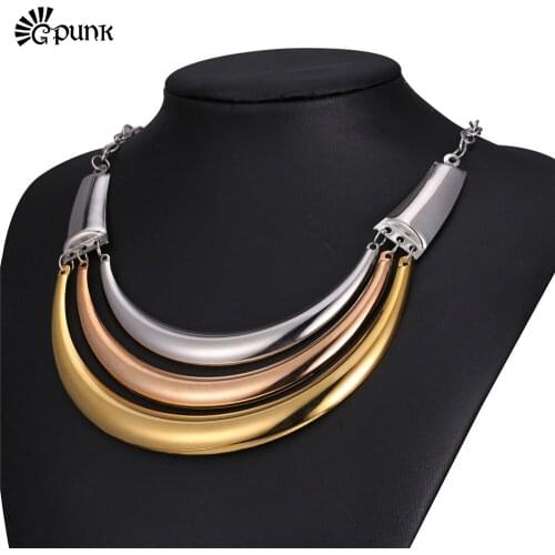 Multilayer Torque Punk Charm Women Choker Necklace Short Necklace Wholesale yellow Gold/Rose Gold color Jewelry N2030G