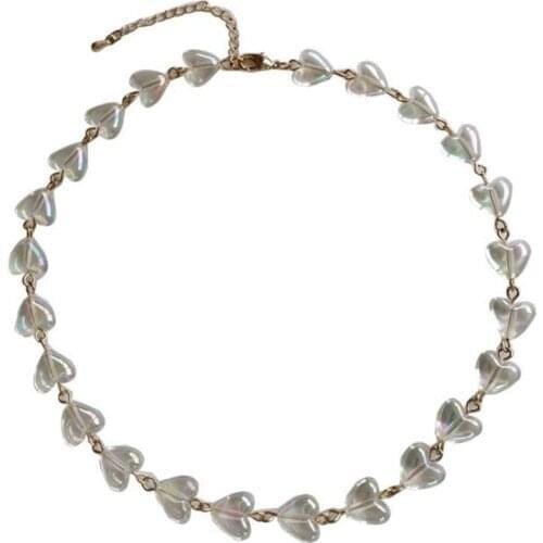 Fashion Gold Short Choker Clear Crystal Heart-Shaped Clavicle Necklace for Women European And American Temperament Jewelry Gifts