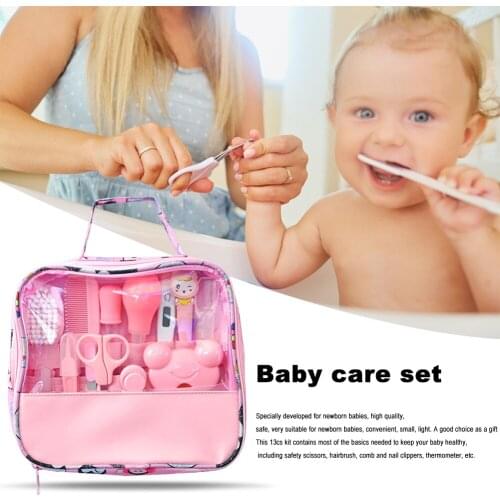 Newborn Baby Cartoon Nail Hair Health Care Kits Thermometer Brush Set Nose Cleaner Hair Clipper CombSafety HygieneTool13pcs/Set