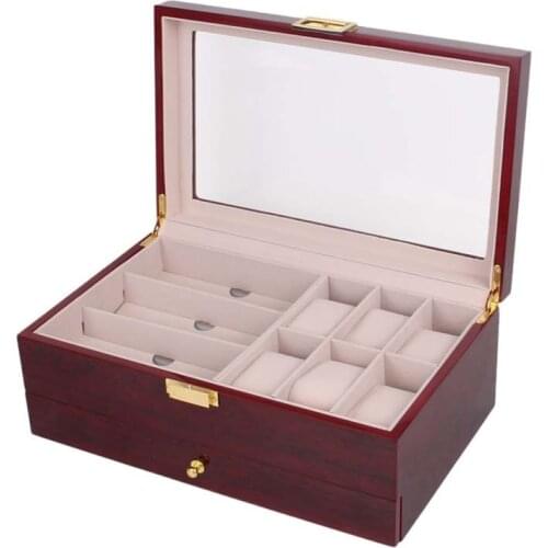 New Luxury Wooden Watch Box Double Layer Red Wine Jewelry Watches Glasses Display Storage Box Organizer Wood Case Gift Box