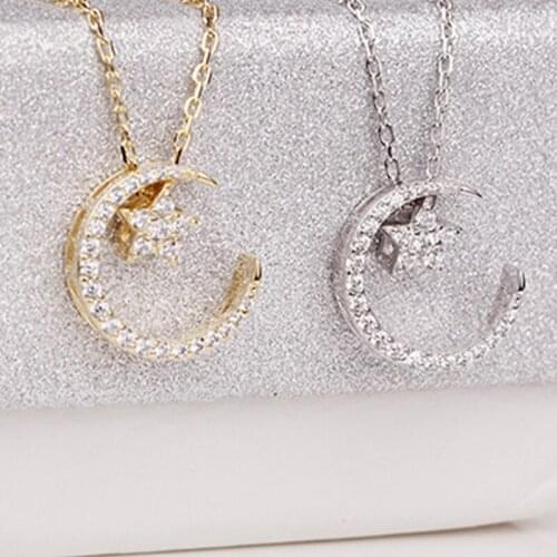 Silver Real 925 Necklaces For Women 2021 Trend Chains Vintage Jewelry Zircon Pendants Ginkgo Undefined Luxury Stars Moon Fashion