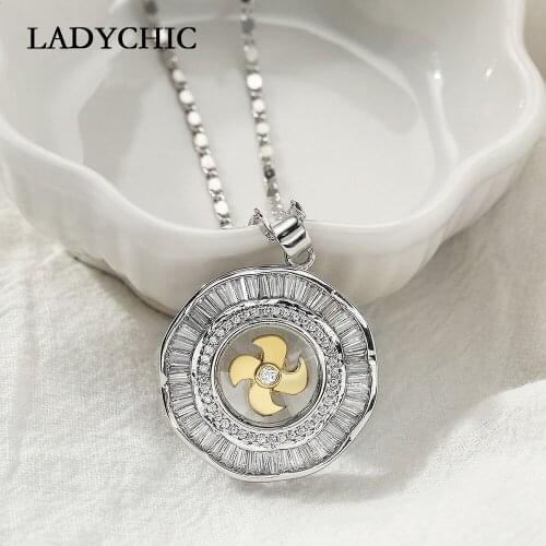 LADYCHIC High Quality Crystal Windmill Pendant Necklaces Women Rotatable Silver Color Lucky Necklace Jewelry Wholesale LN1313