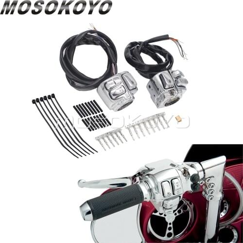 2pcs Motorcycle 1'' 25mm Handlebar Brake Signal Light Horn Control Switch w/ 45'' Wiring Harness For Harley Dyna Sportster XR/XL