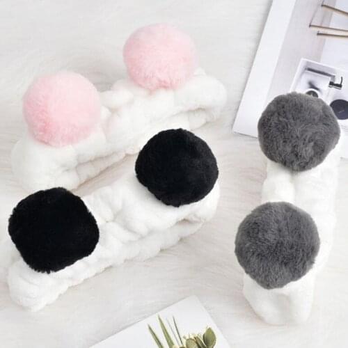 Cute Panda Ear Coral Fleece Headband Women Makeup Shower Hairband Elastic Hair Bands for Girls Washing Face Spa Turban Winter