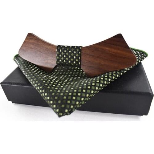 Dropshipping 2020 solid wooden bowtie new model men classic handmade wood bow tie set with kerchief box