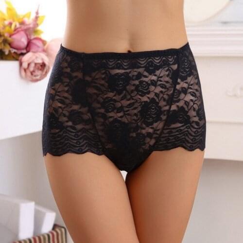 Sexy Underwear For Women Panties Lace Mid-Waist Briefs Ladies Underpants Fashion Intimates Shorts Transparent Lingerie Plus Size