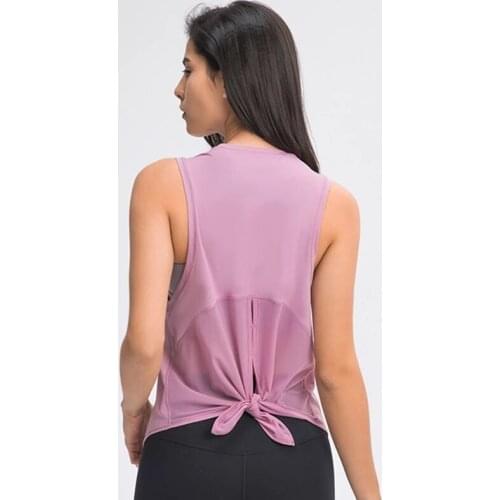 Sexy Mesh Top Tank Women Shirt Sportswear Yoga Crop Yoga Vest Sports Top Lace-up Quick-drying Breathable Loose Sleeveless Blouse