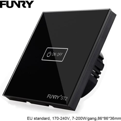 Touch Switch 1 gang 1 way EU Standard Glass Switch Panel 170-240V 7-200W/gang 86*86*36mm Single Fire Line Light Switch