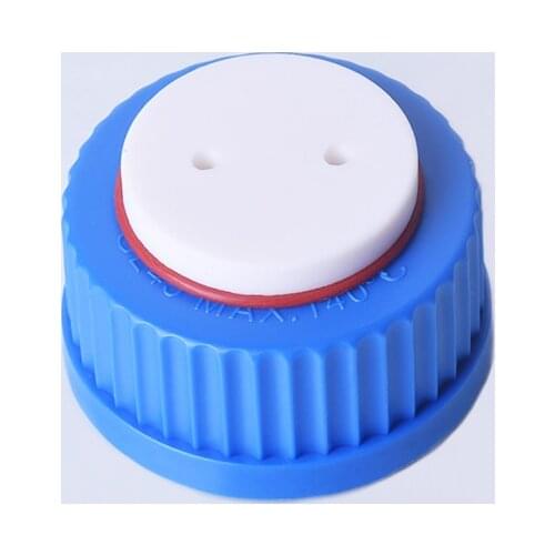Blue thread cap with 2 holes,GL 45mm,Plastic Screw Cap with threaded bezel ring,Mobile phase liquid bottle cap