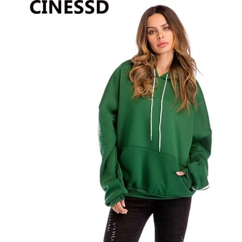 CINESSD Thicken Hooded Hoodies Sweatshirt Green Drawstring Bat Long Sleeves Plus Size Fleece Casual Loose Autumn Winter Hoodies