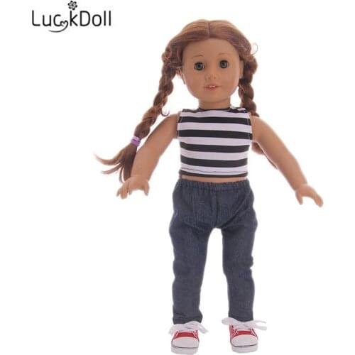 LUCKDOLL Sleeveless Top + Jeans for 18inch American Dolls and 43cm doll, Kids Best Gift Doll Accessories