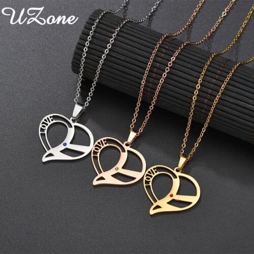 UZone Personalized CZ Heart Necklaces Stainless Steel Birthday Stone Nameplate Lovers Necklace for Women Men Wedding Wholesale
