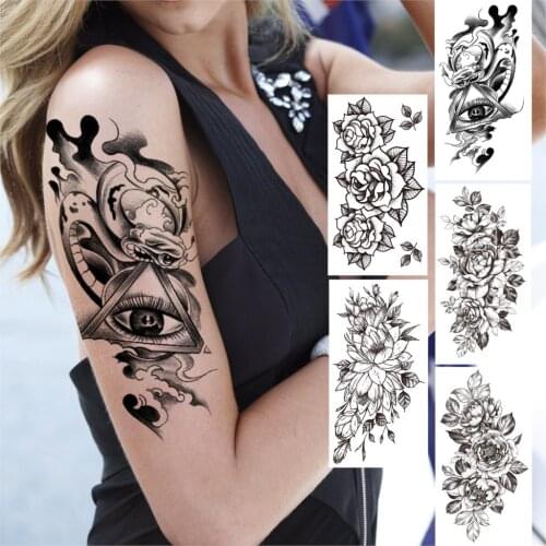 Triangle Eye Temporary Tattoo For Women Men Adult Peony Rose Flower Tattoos Sticker Fake Black Sexy Cluster Water Transfer Tatoo