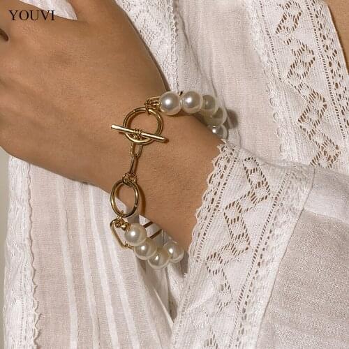 YOUVI Charms Pearl Beaded Chains Bracelet for Women Circle Lock Bohemia Bracelets Set 2021 Jewelry Ladies Bangels Charm Gift