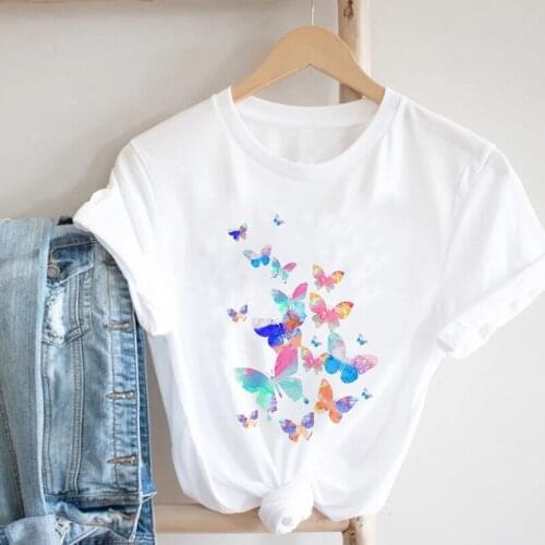 Women Clothing 2021 Aesthetic Butterfly Graphic t shirt Fashion Top Female Casual Tees O-neck T-shirt Short Sleeve t-shirt femme