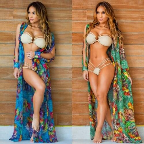 Womens Bohemian Floral Beachwear Kimono Bikini Cover Up Swimsuit Sexy NEW