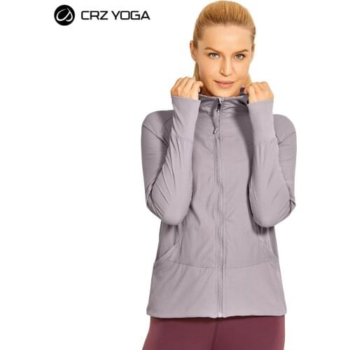 CRZ YOGA Womens Lightweight Breathable Athletic Jackets Full Zip Sweatshirt Running Hoodies with Pockets
