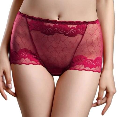 Women Sexy Hollow Transparent Lace Thin High Waist Underwear Great Elasticity Breathable Soft Panties for Plump Female Breifs