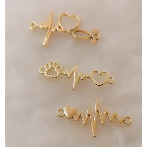 10pcs diy alloy jewelry accessories gold love heart electrocardiogram earrings earrings earrings pendant jewelry accessories
