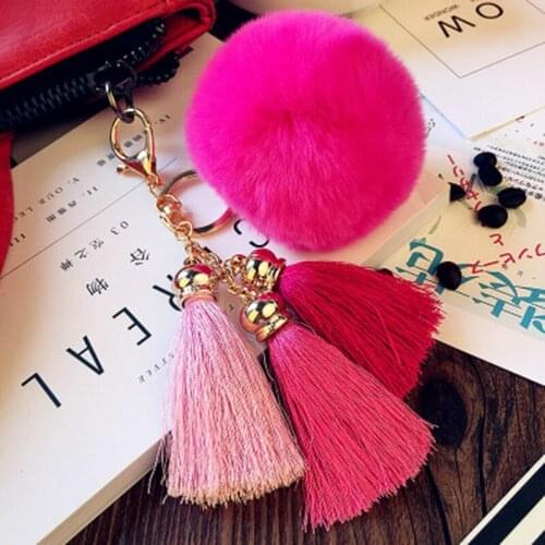 20pcs Rabbit Fur Cony Hair Ball Pompom Charm Thrice Tassel Pendant Keychain For Women Car Key Ring Handbag Accessory