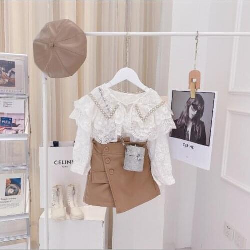 2021 Korea style girls lace ruffles shirt fashion autumn girls blouse 3-8 B693