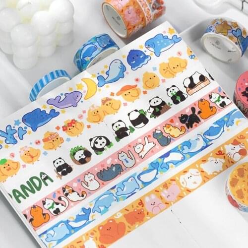 3 Rolls Kawaii Cute Panda Cat Whale Cartoon Washi Tape Set Decorative Label for Scrapbooking Diary Book Album Art Craft