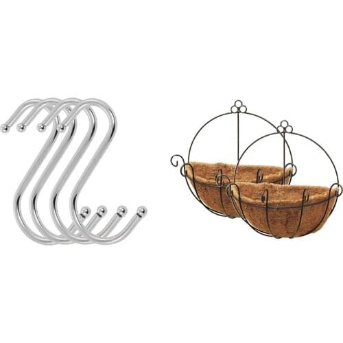 4 Pcs Scarf Apparel Punch Cup Bowl S Shaped Metal Hooks Hangers & 2 Pcs Iron Wall Hanging Gentleman Basket 25Cm