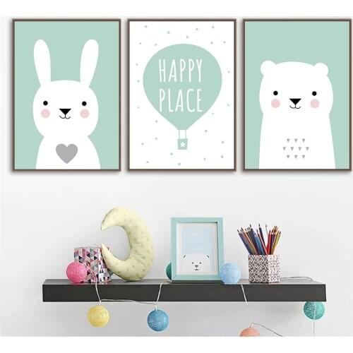 Abstract Rabbit Bear Heart Animal Wall Art Poster Balloon Print Quotes Canvas Painting Nordic Pictures Baby Kids Boys Room Decor