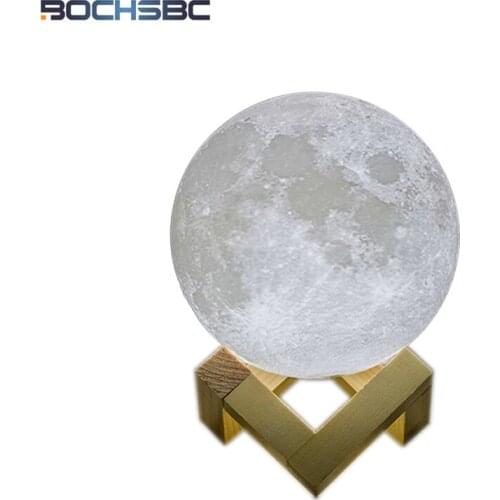 BOCHSBC Rechargeable 3D Print Moon Night Lamp Two Color Change By Touch Switch Creative Gift for Bedroom Bookcase Lamp Lights