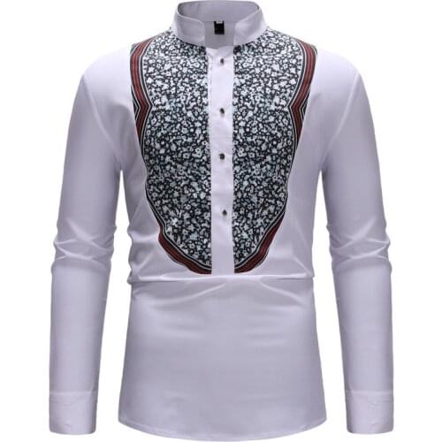 White African Dashiki Print Dress Shirt Men 2020 Fahion Mandarin Collar African Clothes Streetwear Casual Camisa Masculina XXL