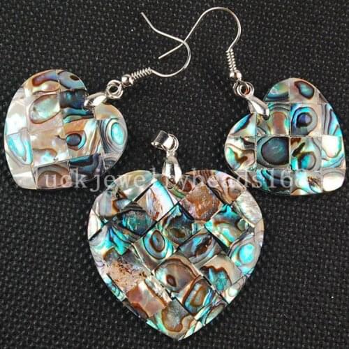 Free Shipping Women Fashion Jewelry New Zealand Abalone Shell Heart Earring Pendant 1Set C3249