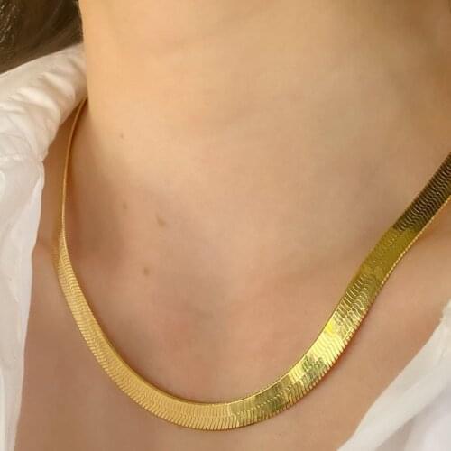 Herringbone necklaces for women 316l stainless steel gold flat snake chain necklace simple trendy women stackable 3mm 5mm 7mm