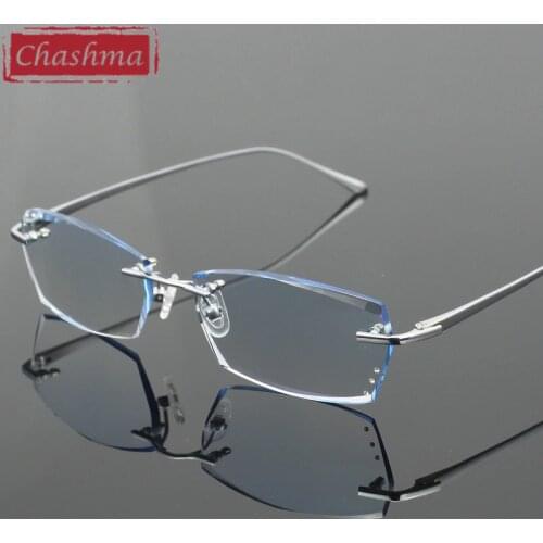 Chashma Diamond Trimmed Eyeglasses Men Rimless Glasses Frame Tint Lenses Quality Optical Glasses Pure Titanium Glasses